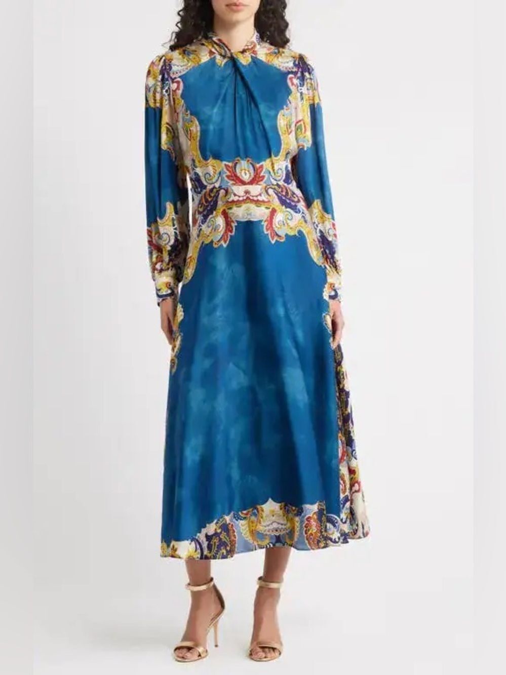Elie Tahari "Raquel" Long Sleeve Maxi Dress in Eclipse Paisley Dress Size 8